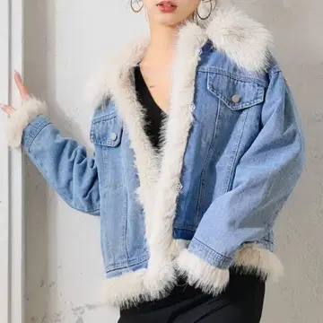 퍼 달린 데님 자켓 블루