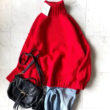 택 포함 미사용 슬로우 3G 지롱 라무 x 캐시미어 드롭 숄더 빨간색