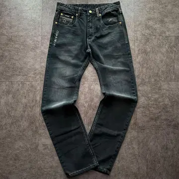 레어 숀 존 스트레이트 데님 자수 아메카지 y2k 다크 네이비 히게 32