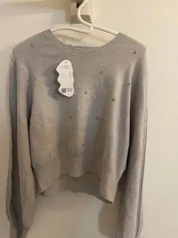 비쥬 장식 그레이 긴팔 니트 5L-6L