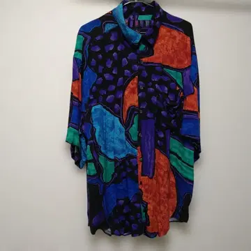 90s Z BOP 올 패턴 레이온 디자인 반팔 셔츠 아트