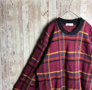 체크 무늬 니트 스웨터 버건디