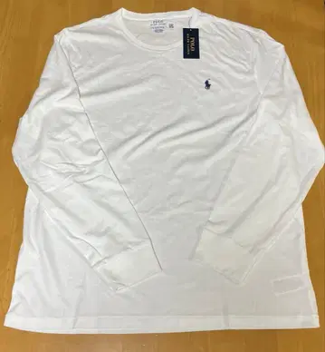 남성용 랄프 로렌 폴로 로고 자수 긴팔 티셔츠 화이트 XL 미사용 새상품