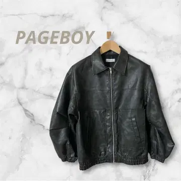 PAGEBOY 샌드 빈티지 가죽 블루종 인조 가죽