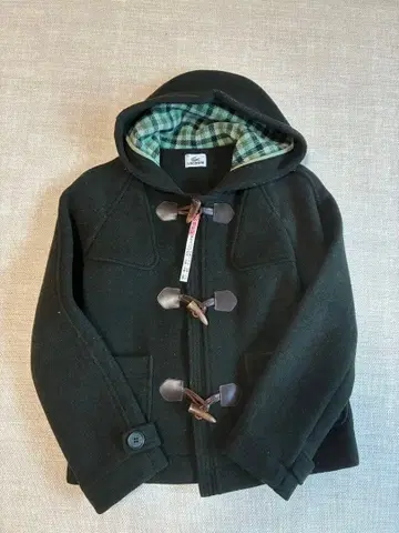 울 후드 부착 더플 코트 블랙