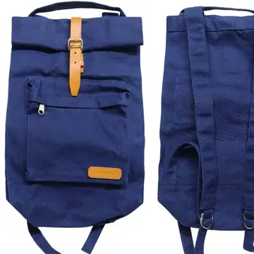 True House 캔버스 백팩 네이비 가죽 콤비