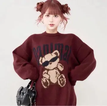 테디베어 자수 오버 사이즈 니트