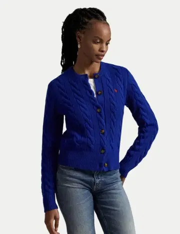 새상품 랄프 로렌 케이블 짜임 가디건 울 x 캐시미어