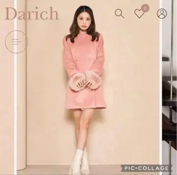 다리치 턱 디자인 체크 코트 핑크