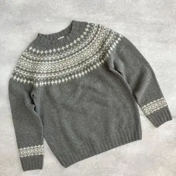 새상품급 해롯 울 100% 노르딕 무늬 구심편 니트 M 영국제