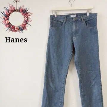 헤인즈 스트레이트 데님 청바지 가죽 패치 스트레치 아메카지 79