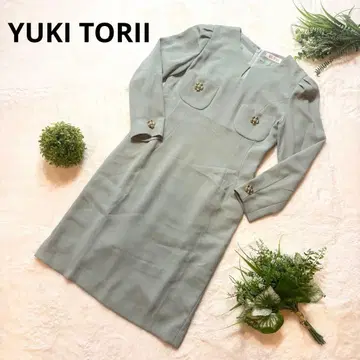유키토리이 그린 긴팔 원피스 무릎 기장 포켓 9호