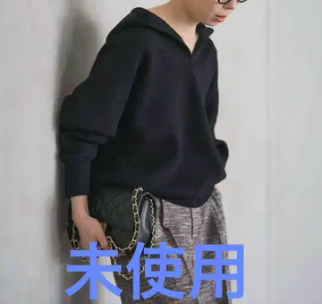 NOBLE 접결 턱 편직 후드 풀오버 블랙