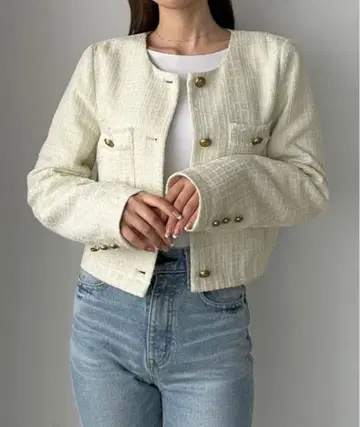 Louere 팬시 라메 트위드 숏 자켓 (얇은 소재)