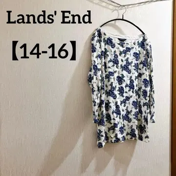 랜즈 엔드 [14-16] 랜즈엔드 꽃무늬 튜닉 반소매 화이트 블루