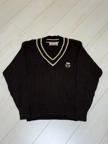 80s 맥그리거 케이블 니트 V넥 울 100% 홍콩제 M