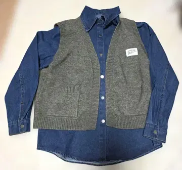 [ 미사용 새상품 ] 데님 셔츠 그레이 니트 베스트 포함
