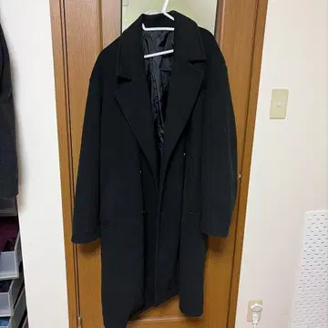 블랙 체스터 코트 더블 브레스트 울 혼방