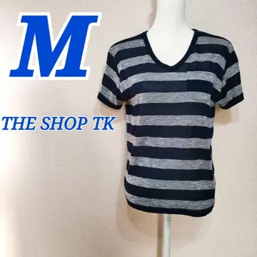 THE SHOP TK M 반팔 보더 V넥 얇은 소재 니트 남성용 캐주얼