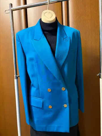 여성용 자켓 파란색 더블 브레스트 테일러드 자켓