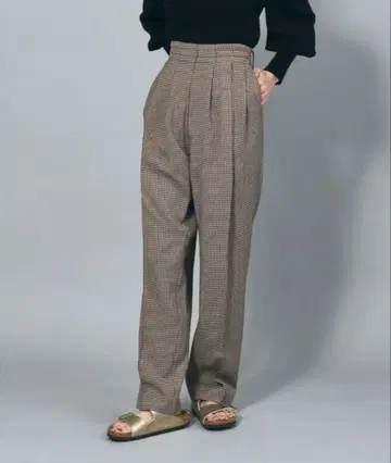 브라운 체크 무늬 하이웨스트 슬랙스