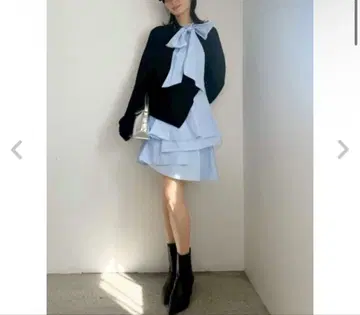 택 포함 새상품 FRAYI.D 리본 타이 콤비 니트 튜닉