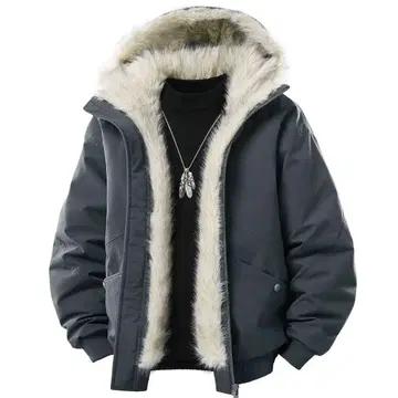 그레이 퍼 포함 다운 자켓 M-XL
