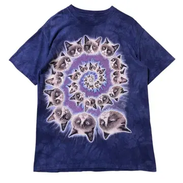 USA 구제 의류 더 마운틴 고양이 네코 애니멀 반팔 티셔츠 I2329