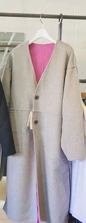 여성용 리버서블 코트 핑크 x 그레이