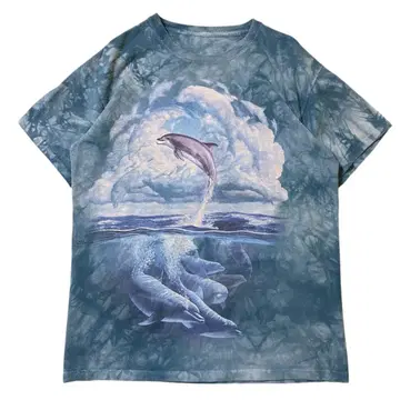 USA 구제 의류 더 마운틴 돌고래 애니멀 T셔츠 타이다이 I2334