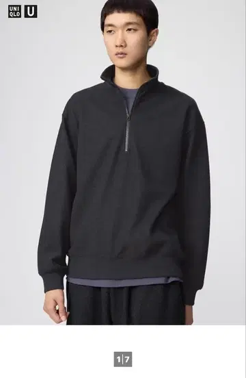 [ 미사용 새상품 ] UNIQLO U 브러쉬드 맨투맨 하프 지퍼 셔츠 M