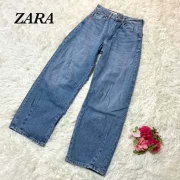 자라 와이드 레그 데님 EUR32 라이트 블루 워시 가공 하이웨스트