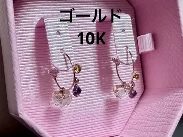 10K 골드 하트형 크리스탈과 퍼플 스톤의 후프 귀걸이