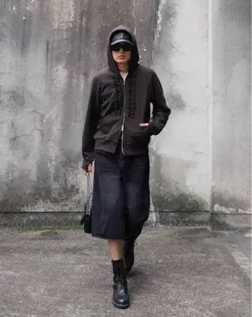 HYPE-09 double zip frill hoodie gray