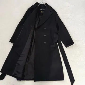 자라 롱 코트 만테코 M 상당 블랙 벨트 A라인 울