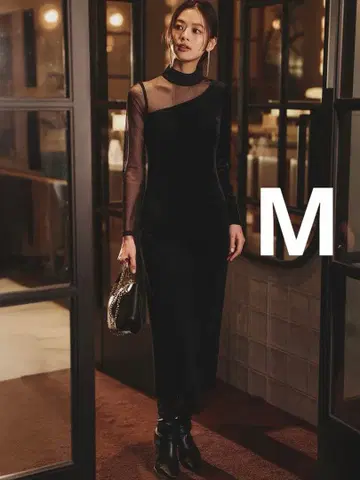 anuans 2025AW 시어 콤비 타이트 원피스 블랙 size 2