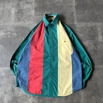 80s Eddie Bauer 블랙 택 스트라이프 셔츠 L 코튼 155