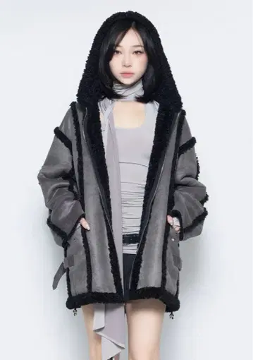 THEREDTHREAD S 플립 미드 보아 코트 그레이