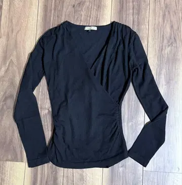 프로포션 바디 드레싱 블랙 니트 랩 상의 긴팔 개더