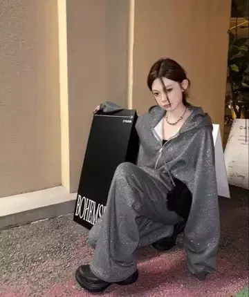 그레이 라메 믹스 셋업 L 사이즈