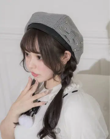 pium 하운드투스 체크 패턴 리본 베레모