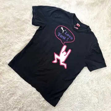 푸마 [ M ] 반팔 티셔츠 프린트 로고 코튼 100% 블랙