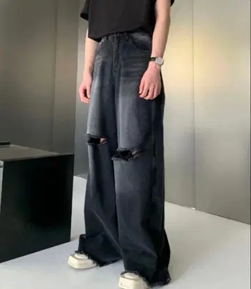 orun 와이드 데미지 데님