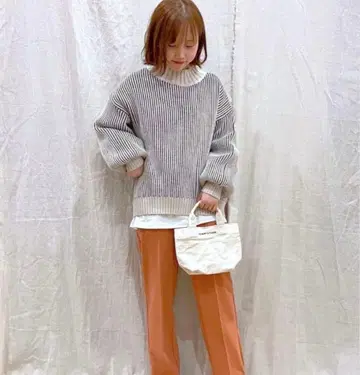 글로벌 워크 스트라이프 하이 넥 립 풀오버