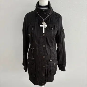 y2k 헤이세이 갸루 아우터 밀리터리 자켓 리브 후드 그런지 블랙