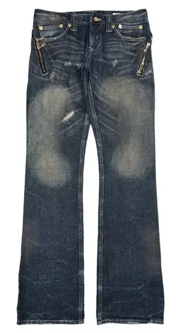 시맨틱 디자인 페인트 지퍼 플레어 데님 팬츠 M 구제 의류