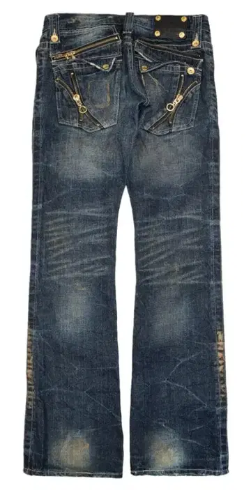 시맨틱 디자인 페인트 지퍼 플레어 데님 팬츠 M 구제 의류