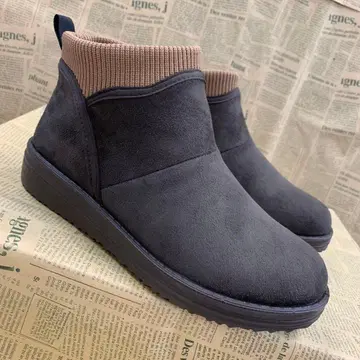 새상품 여성용 22.5cm 경량 통굽 니트 리브 부츠 짙은 갈색 9842