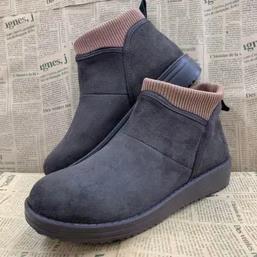 새상품 여성용 23.5cm 경량 통굽 니트 리브 부츠 짙은 갈색 9842