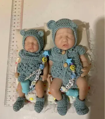 풀 실리콘 리본 인형 스카이블루 곰돌이 귀 의상